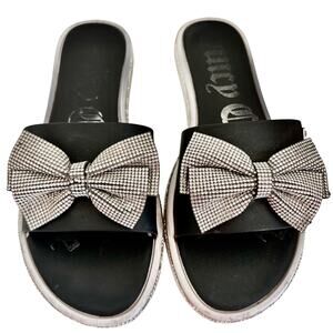 Juicy Couture Yolox Black Rhinestone Slides Sandals Slip On Shoes Flats